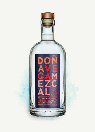 Pintura detalhada da garrafa Dona Vega Mezcal