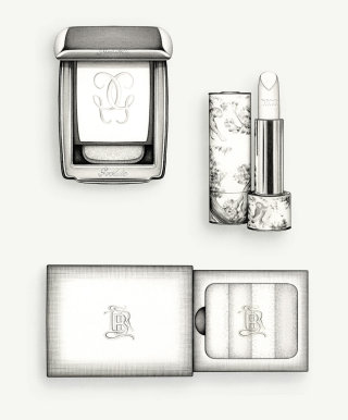 Ilustração em preto e branco do kit de maquiagem para a revista Le Monde