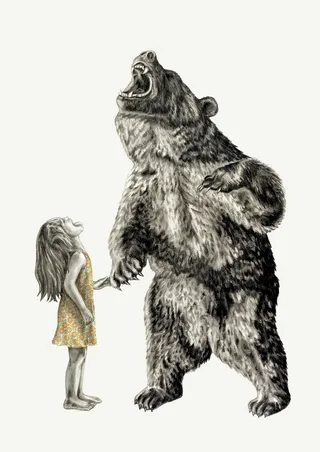 Black and white representation of roaring bear