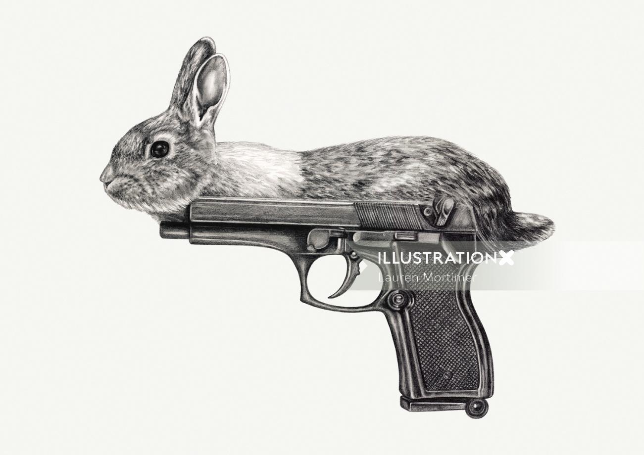 Ilustração Gun Bunny por Lauren Mortimer