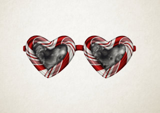 Decorative pattern of candy in heart-shaped glasses
