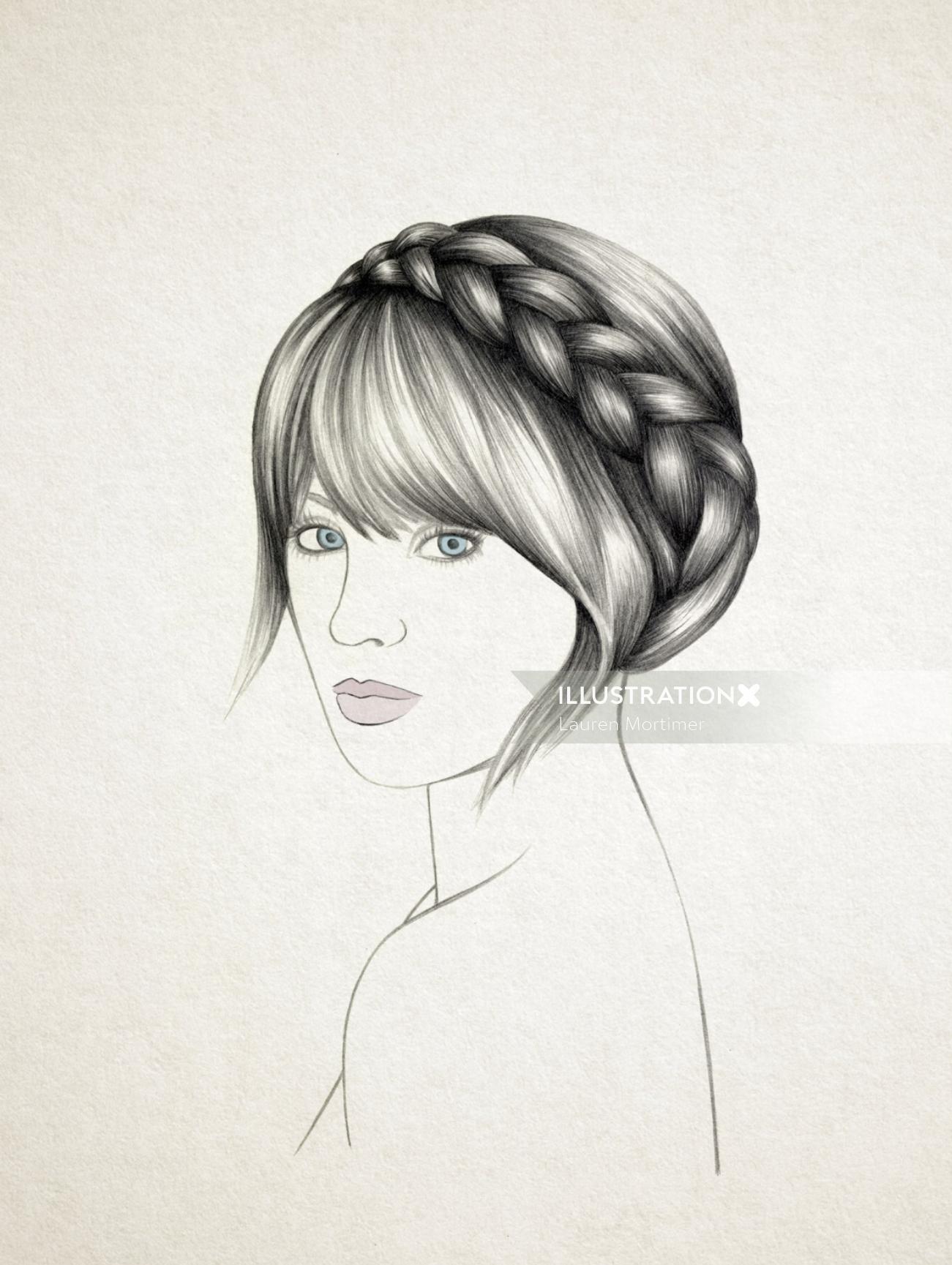 Ilustração de beleza de cabelo de coroa trançada
