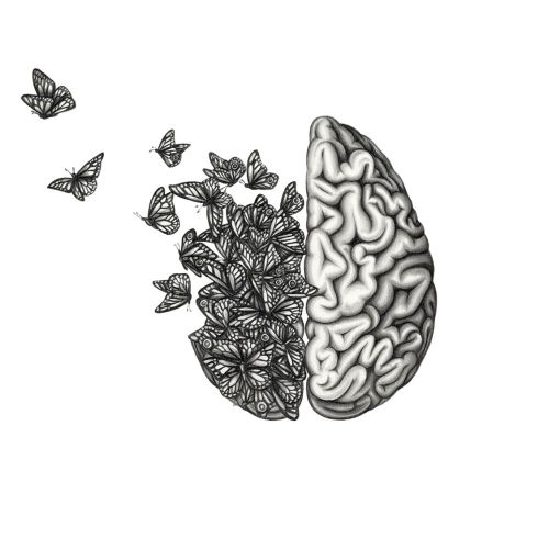 butterflies, brain, surreal, pencil, flying