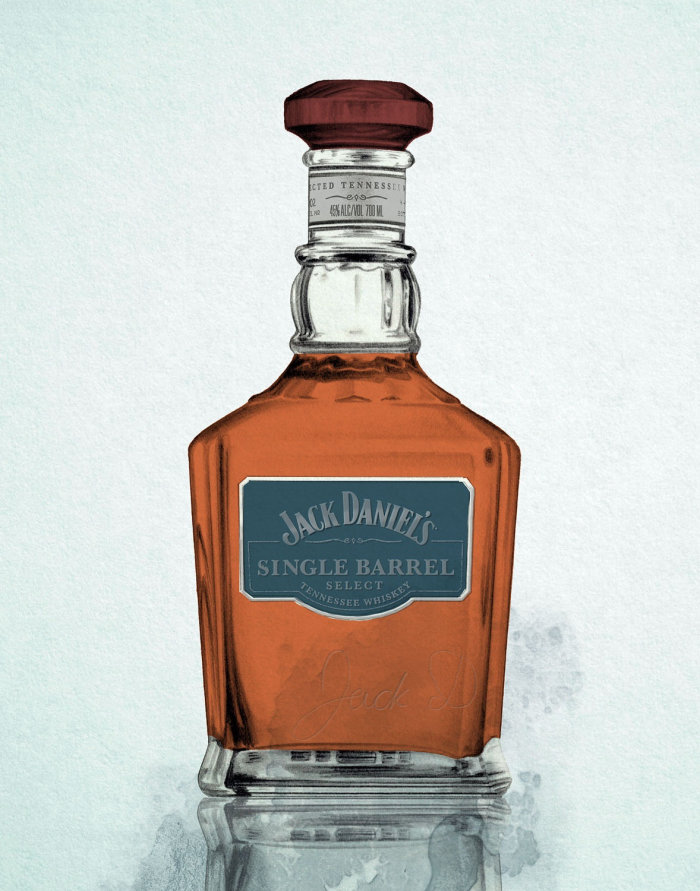 Croquis au crayon du whisky de Jack Daniel