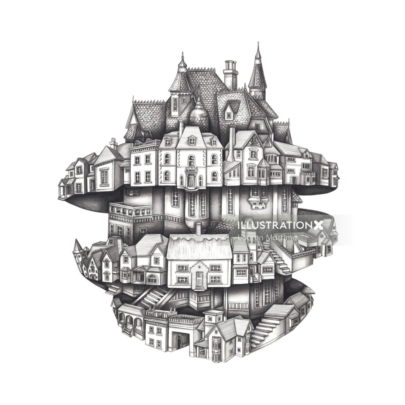 Illustration en ligne de la maison pour la couverture du livre &quot;Little, Big&quot;