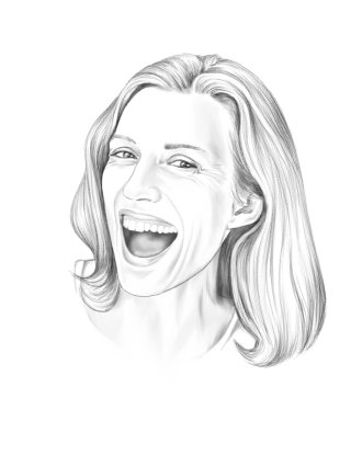 Retrato a lápis de uma mulher rindo