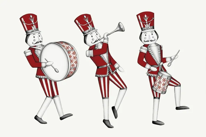 Realistic painting of nutcracker toy soldiers