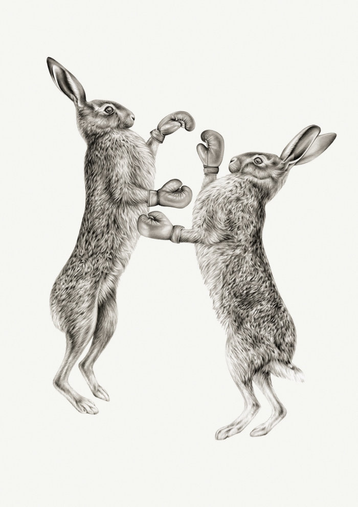 Boxing Hares - Realistic painting