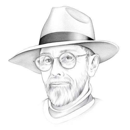 Dibujo a Lápiz de anciano con sombrero