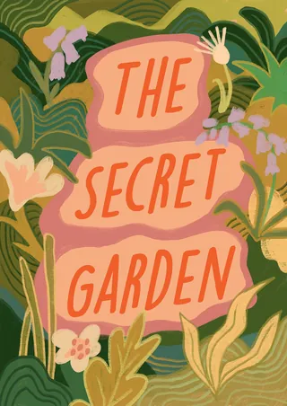 The Secret Garden title with tropical leaves and flowers background