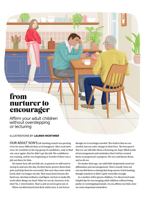 Adult child sitting with elderly parent in kitchen, offering comfort