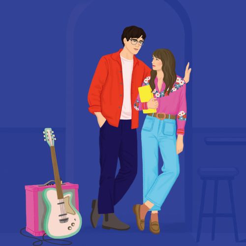 Young couple standing near a guitar on the floor by Lauren Mortimer Colours