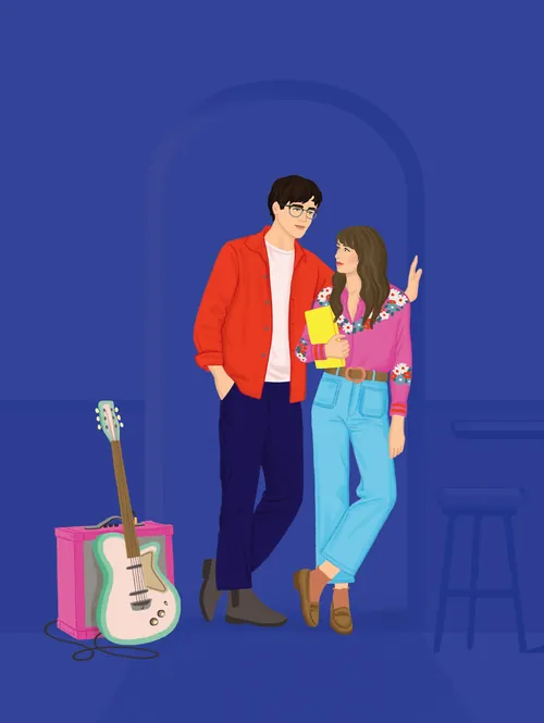Young couple standing near a guitar on the floor by Lauren Mortimer Colours