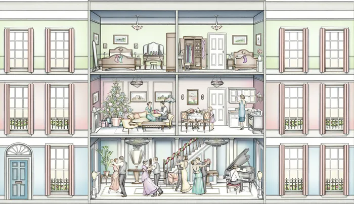 Dessin architectural d'une maison de ville de Noël