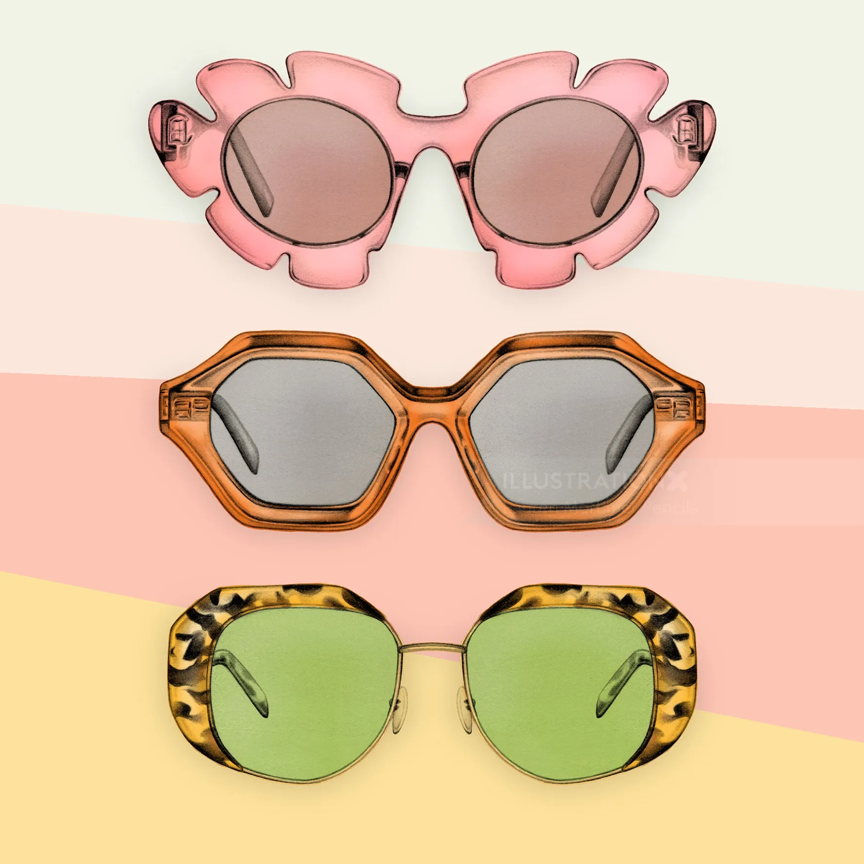 Realistic painting of sunglasses set