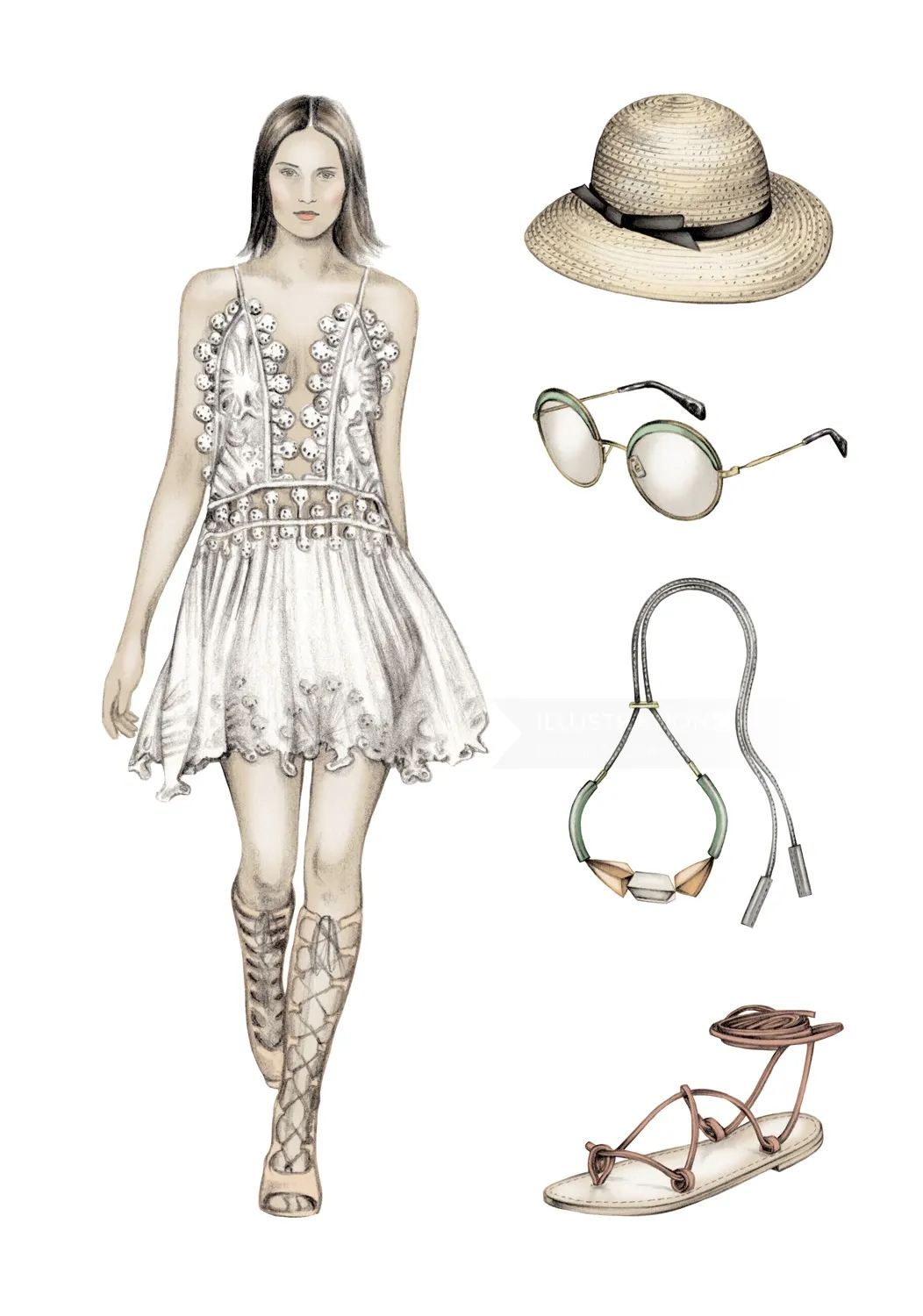 Fashion sketch of beautiful lady