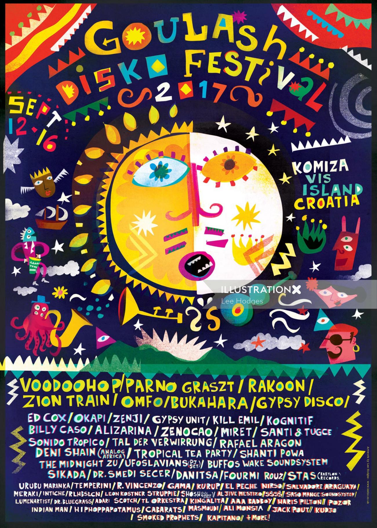 Ilustração da capa de música do Goulash Disko Festival