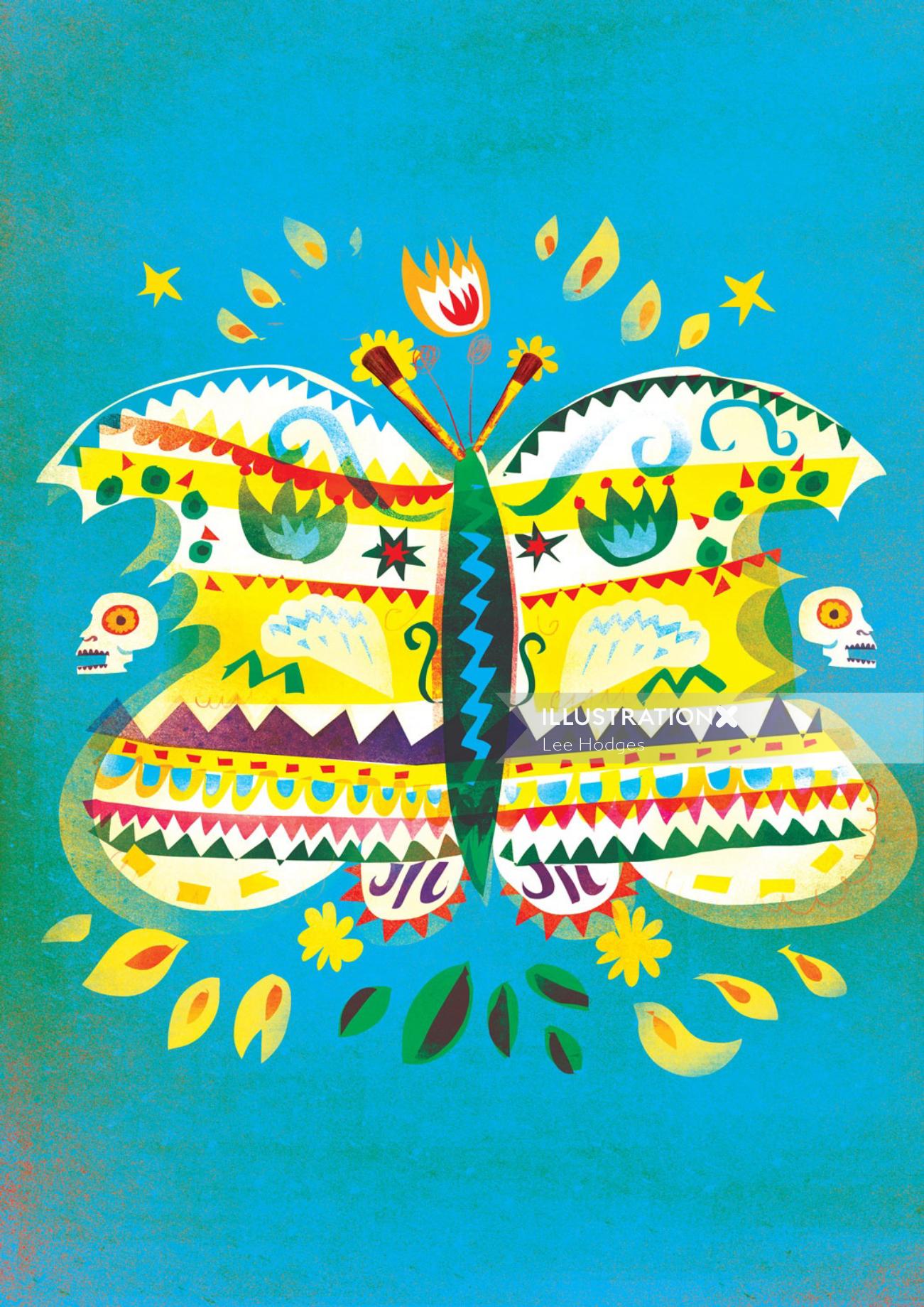 Arte decorativa de borboleta colorida