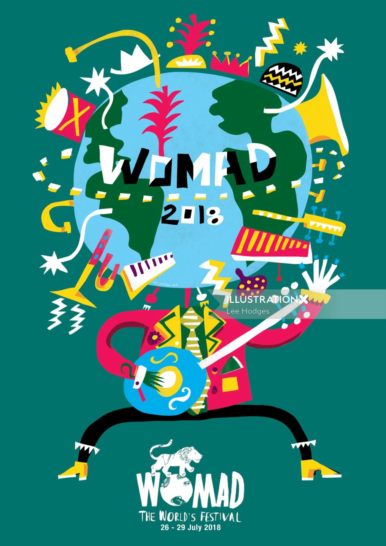 Arte da camiseta do festival WOMAD