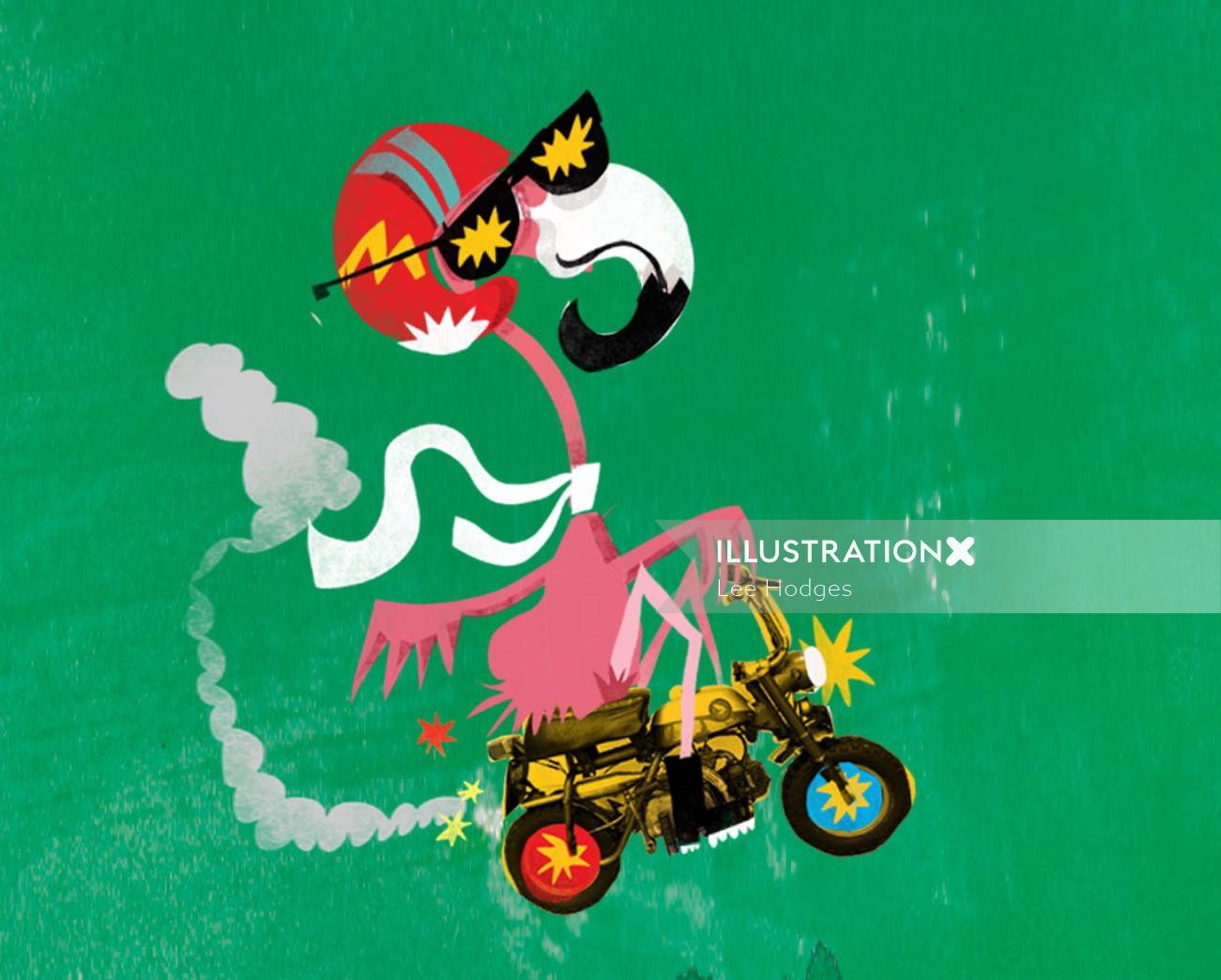 Gif animado Flamingo em uma bicicleta