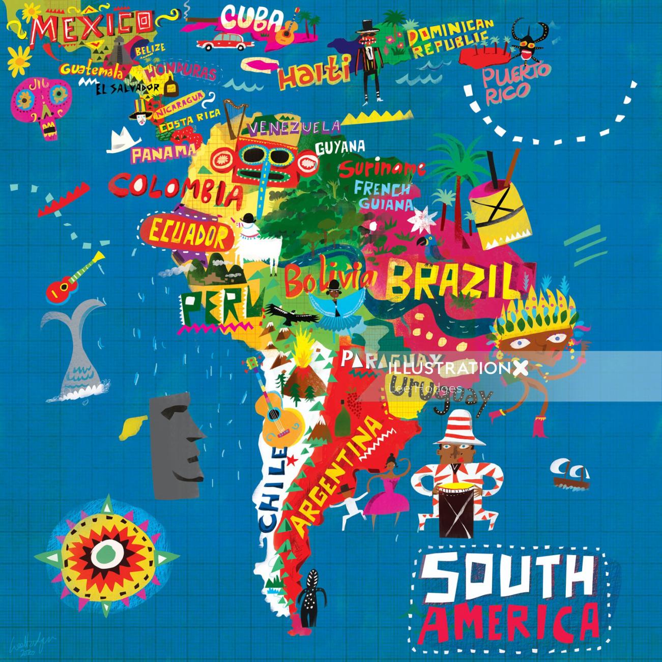 South America map illustration