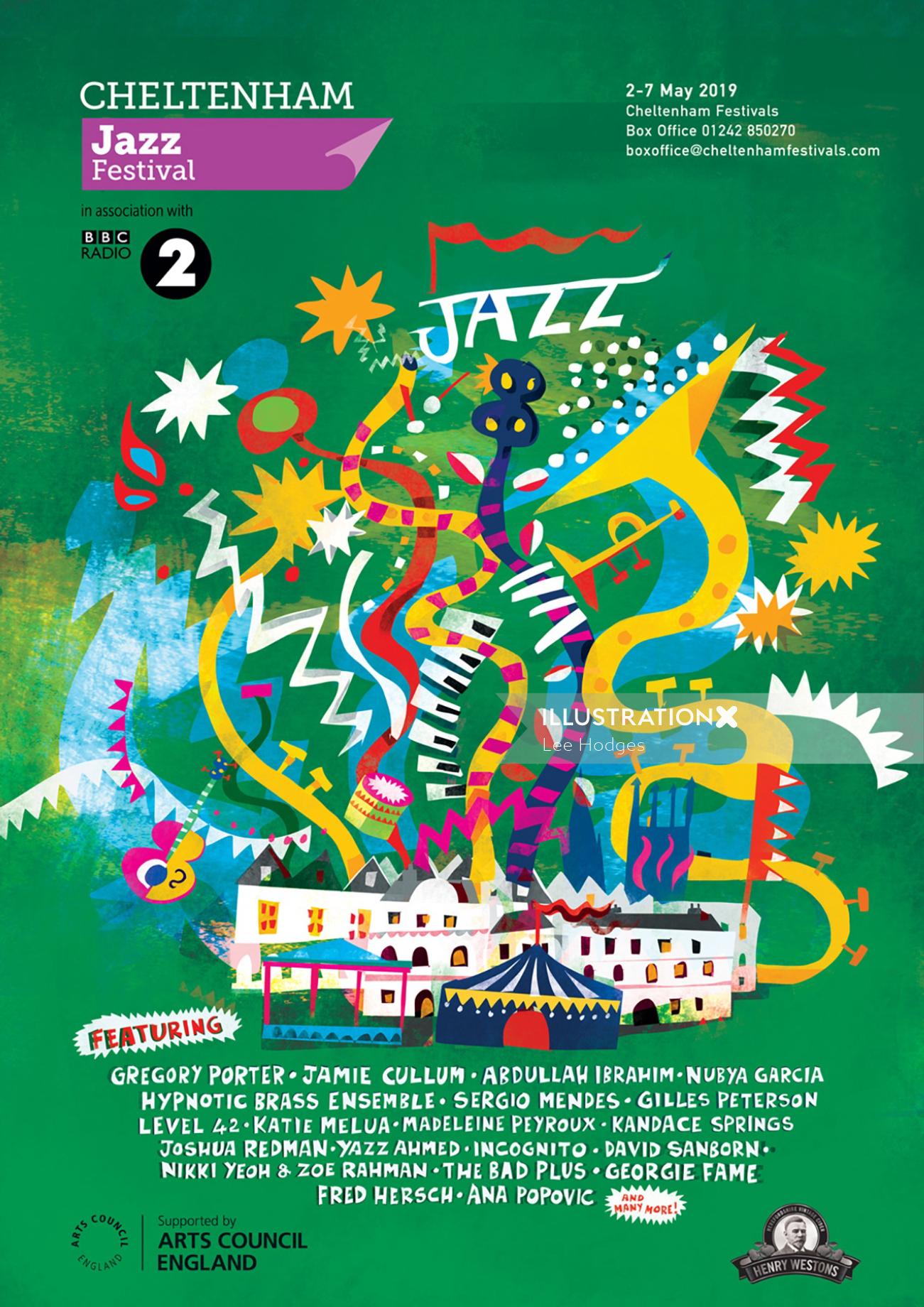 Cartaz gráfico do Cheltenham Jazz Festival-2019