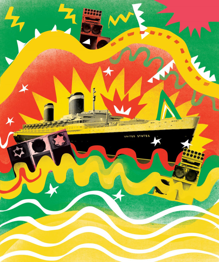 Graphic art of Ship in sea