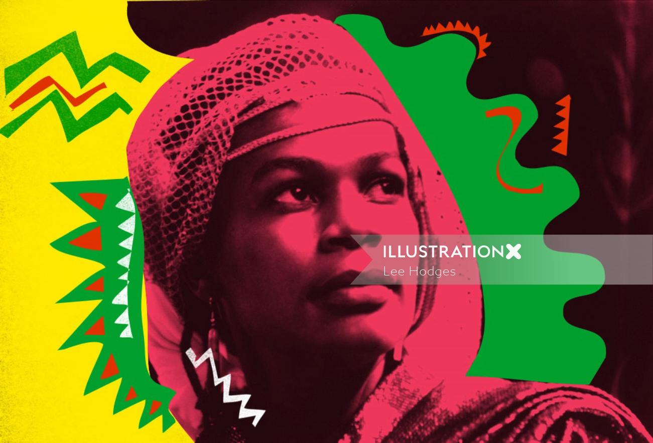 Collage art of a Rita Marley 