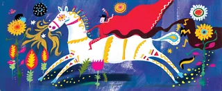 Boy on a white magic horse with stars and flowers by Lee Hodges