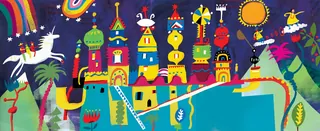 Fantasy castle with animals and bright decorations by Lee Hodges