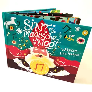 Sinterklaas book cover with colorful music notes by Lee Hodges