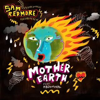 Fiery Earth illustration with musical notes and bright vibrant colors