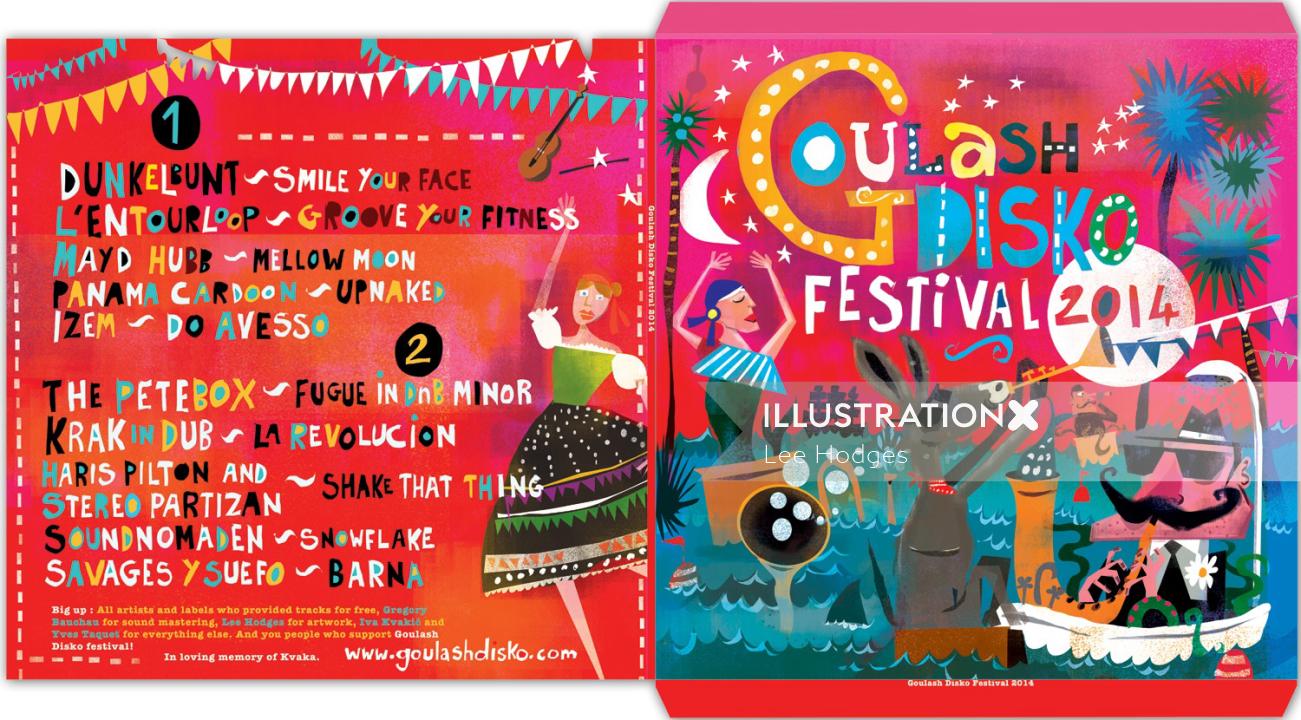 Ilustración de portadas de álbum del Festival Goulash Disko