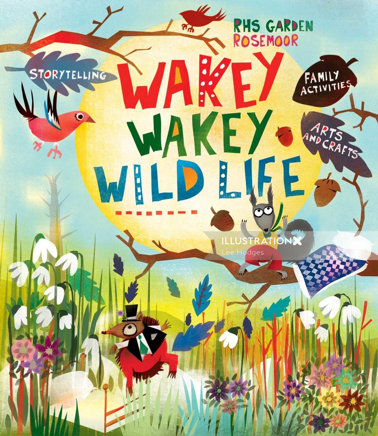 Ilustração de letras de Wakey Wakey Wildlife