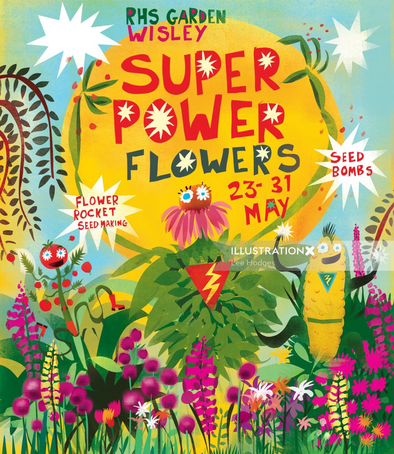 Illustration for super flower powers poster by Lee Hodges