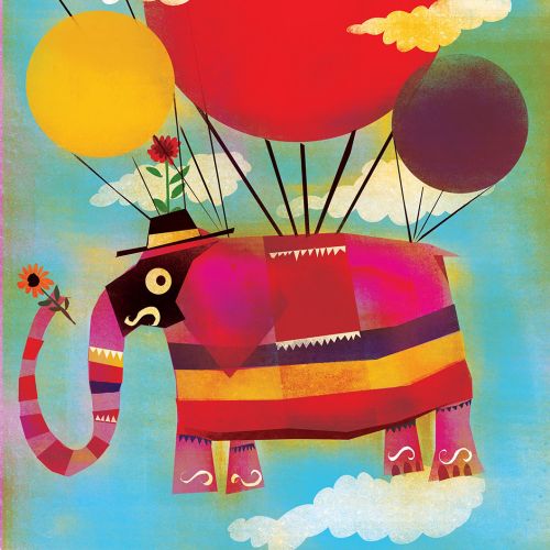 Elephant with balloons illustration by Lee Hodges