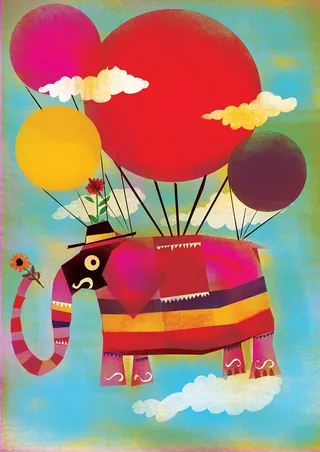 Elephant with balloons illustration by Lee Hodges