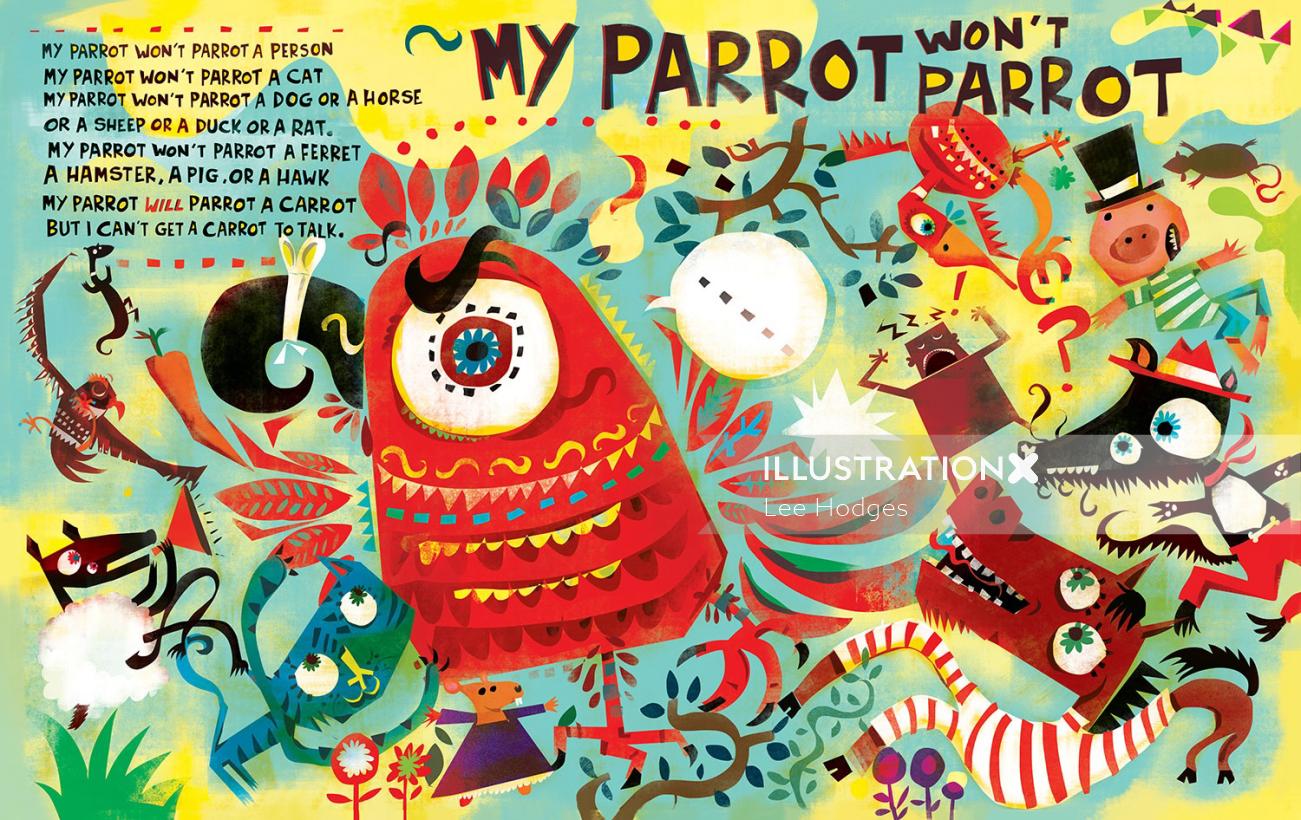 Arte da capa da revista My Parrot for Children