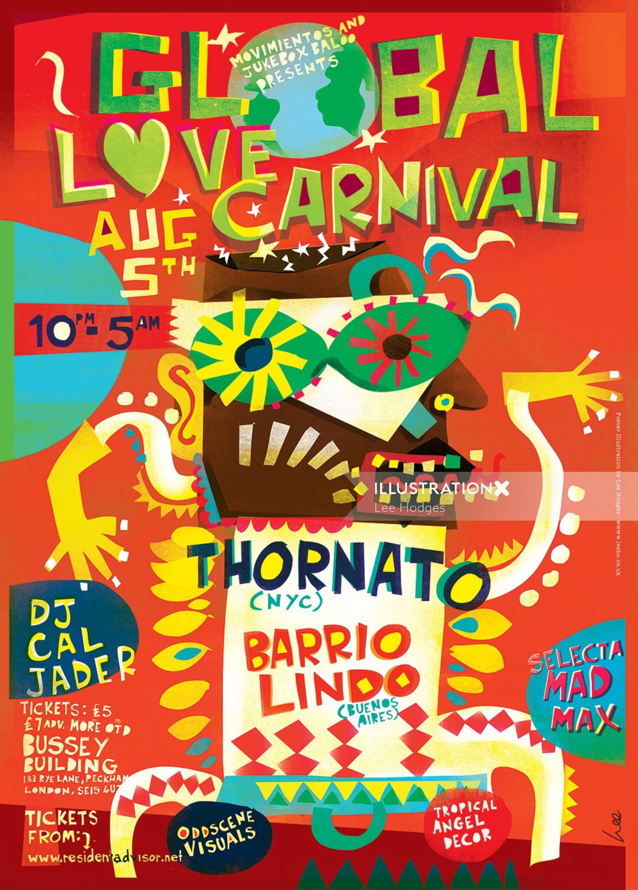 Cartaz de publicidade de carnaval de amor