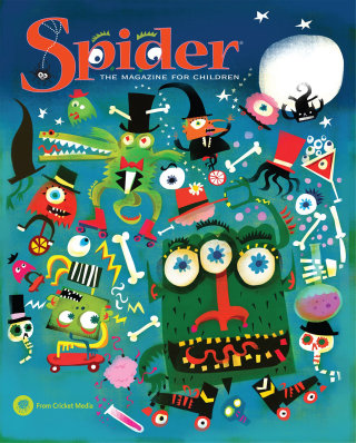 Design de pôster da revista Spider para crianças