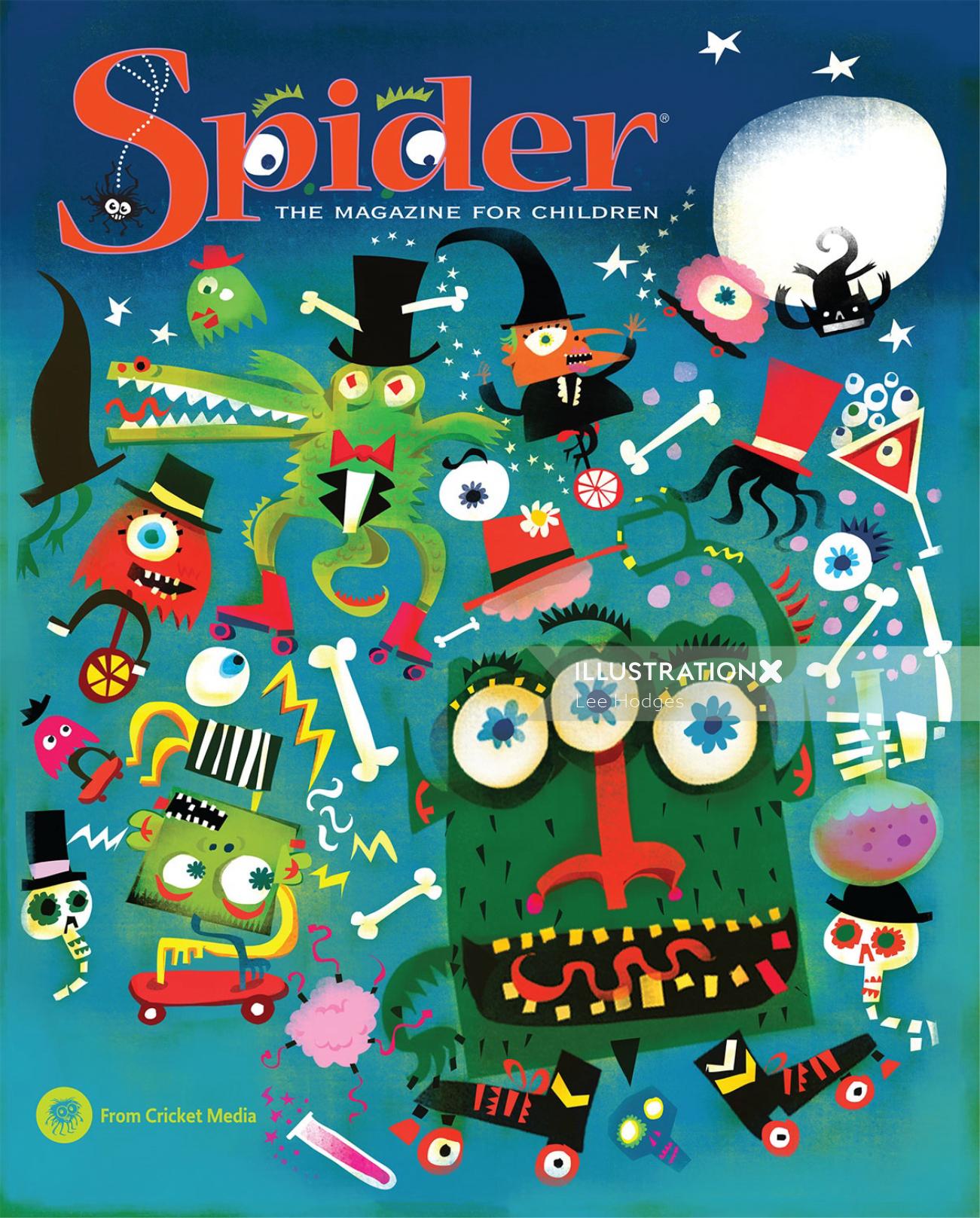 Diseño de póster para la revista Spider para niños