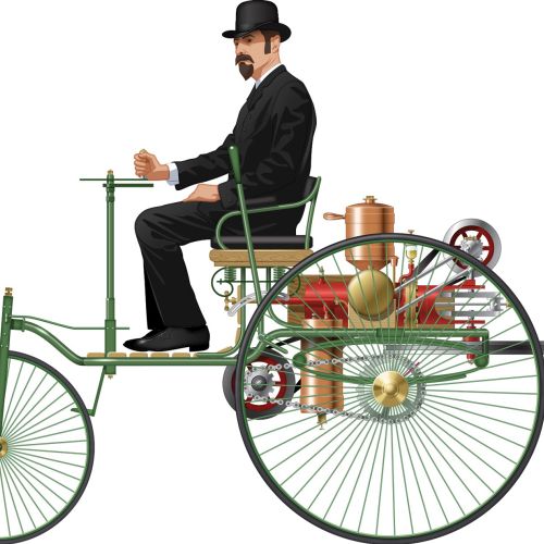 Illustration of a man on Benz Motorwagen