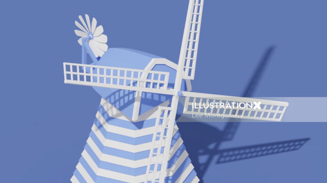 Molino de viento, animación 3d