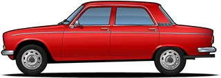 Side view of a vintage red Peugeot car illustration by Lee Montgomery