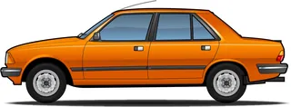Orange Peugeot sedan car side view vector illustration by Lee Montgomery