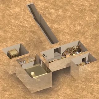 3D cutaway view of Tutankhamun's tomb showing artifact chambers by Lee Montgomery