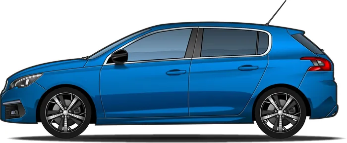 Side view of blue Peugeot car vector illustration by Lee Montgomery