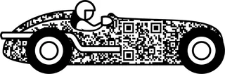 Vintage racing car with QR code design and driver