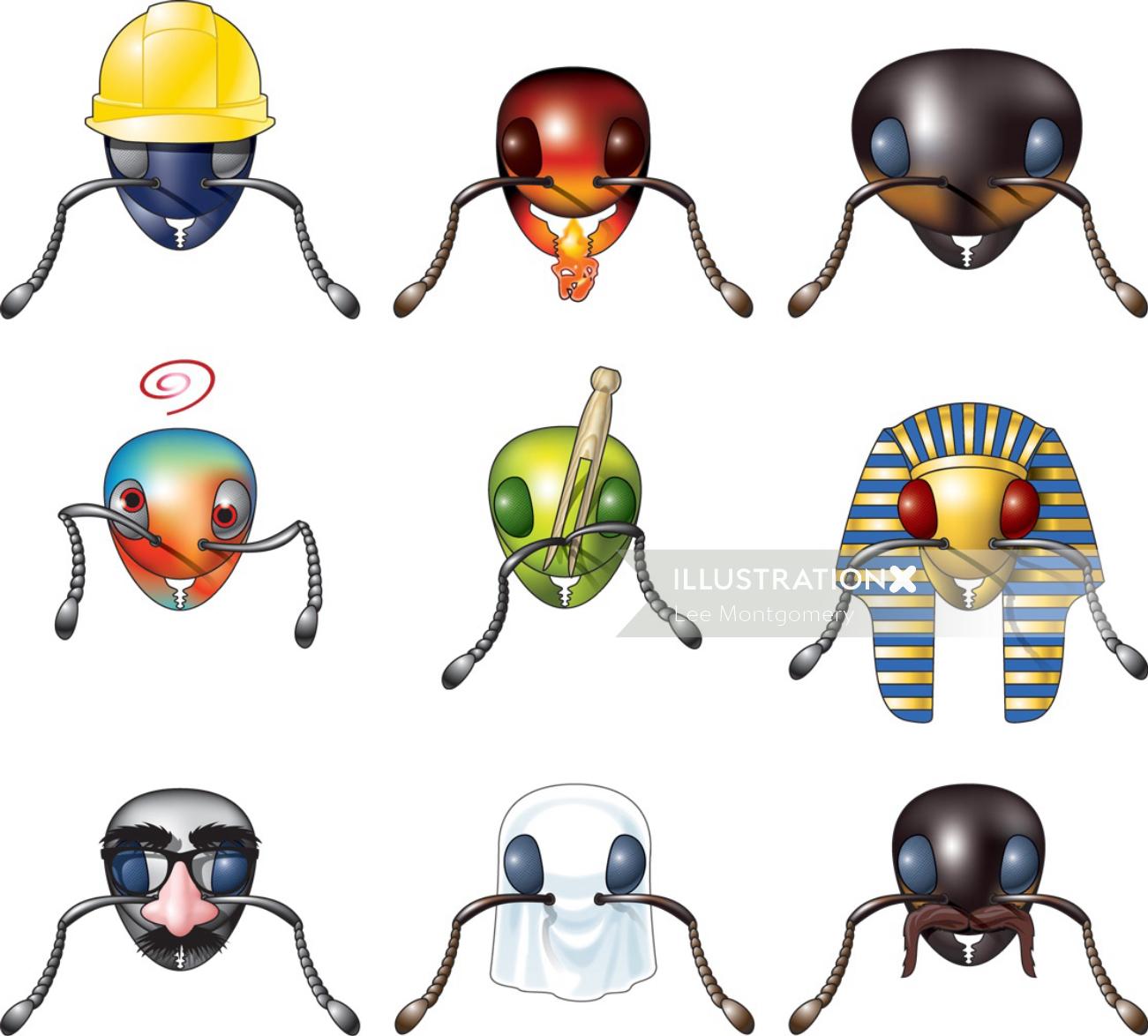 icônes de tête de fourmi