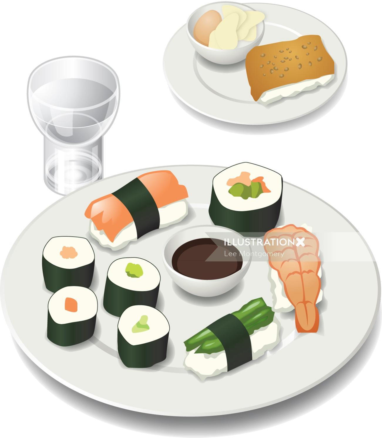 Illustration du repas de sushi